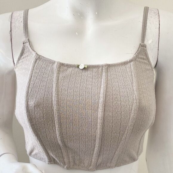 Out From Under Urban Outfitters Brand Grey Pointelle Cropped Corset Top - Picture 1 of 5